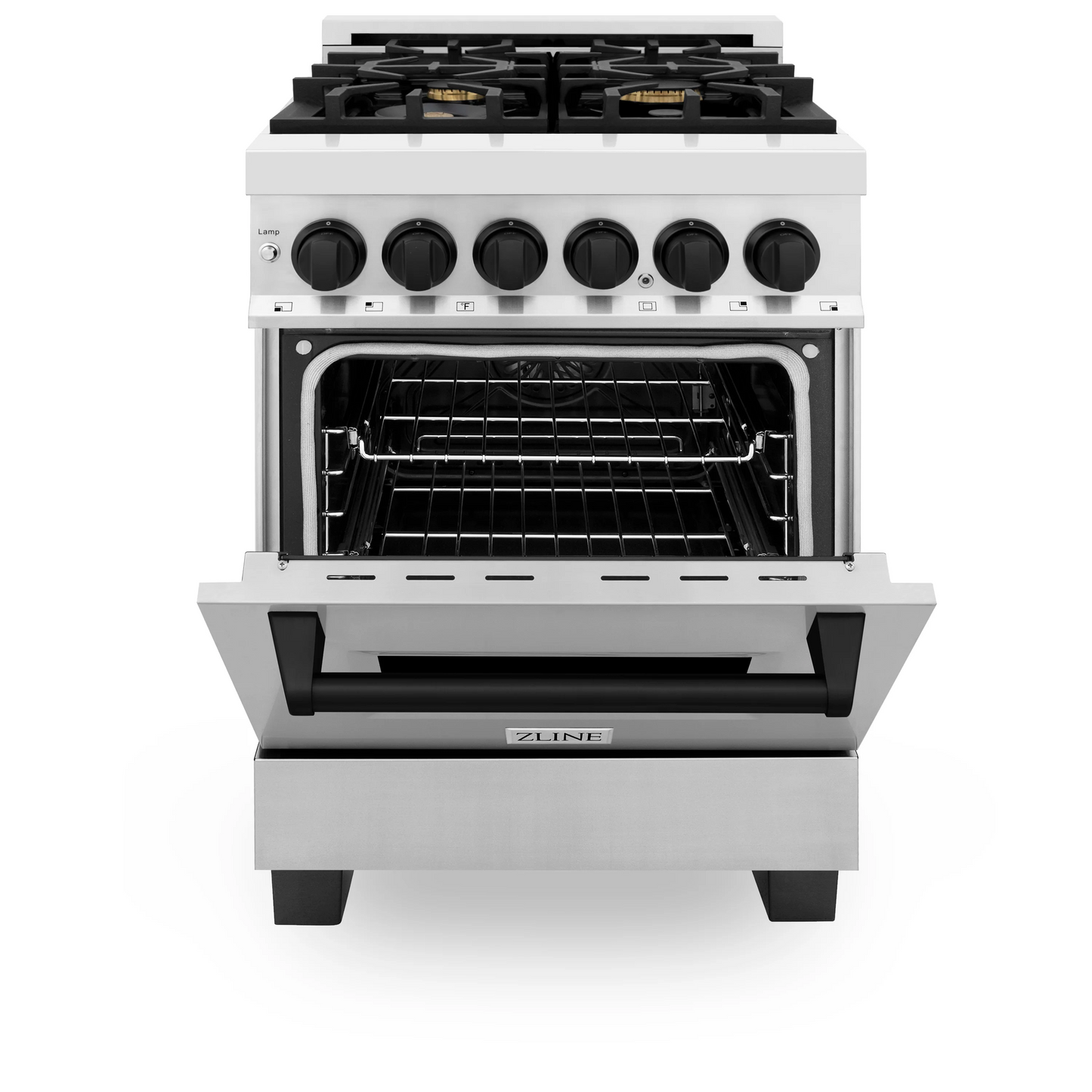 ZLINE Autograph Edition 24" Stainless Steel and Matte Black Accents 4 Burner Dual Fuel Range With 2.8 cu. ft. Electric Oven