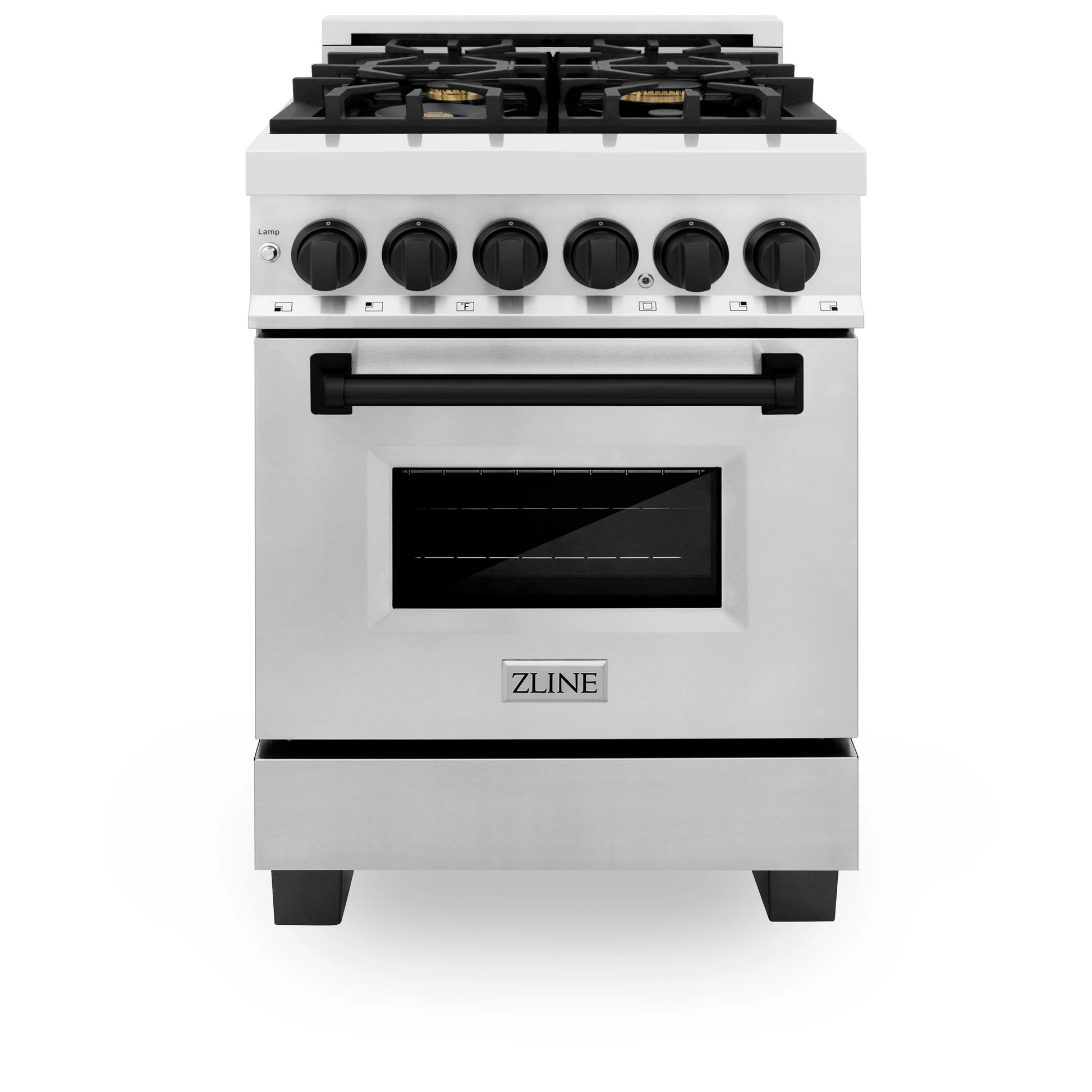 ZLINE Autograph Edition 24" Stainless Steel and Matte Black Accents 4 Burner Dual Fuel Range With 2.8 cu. ft. Electric Oven