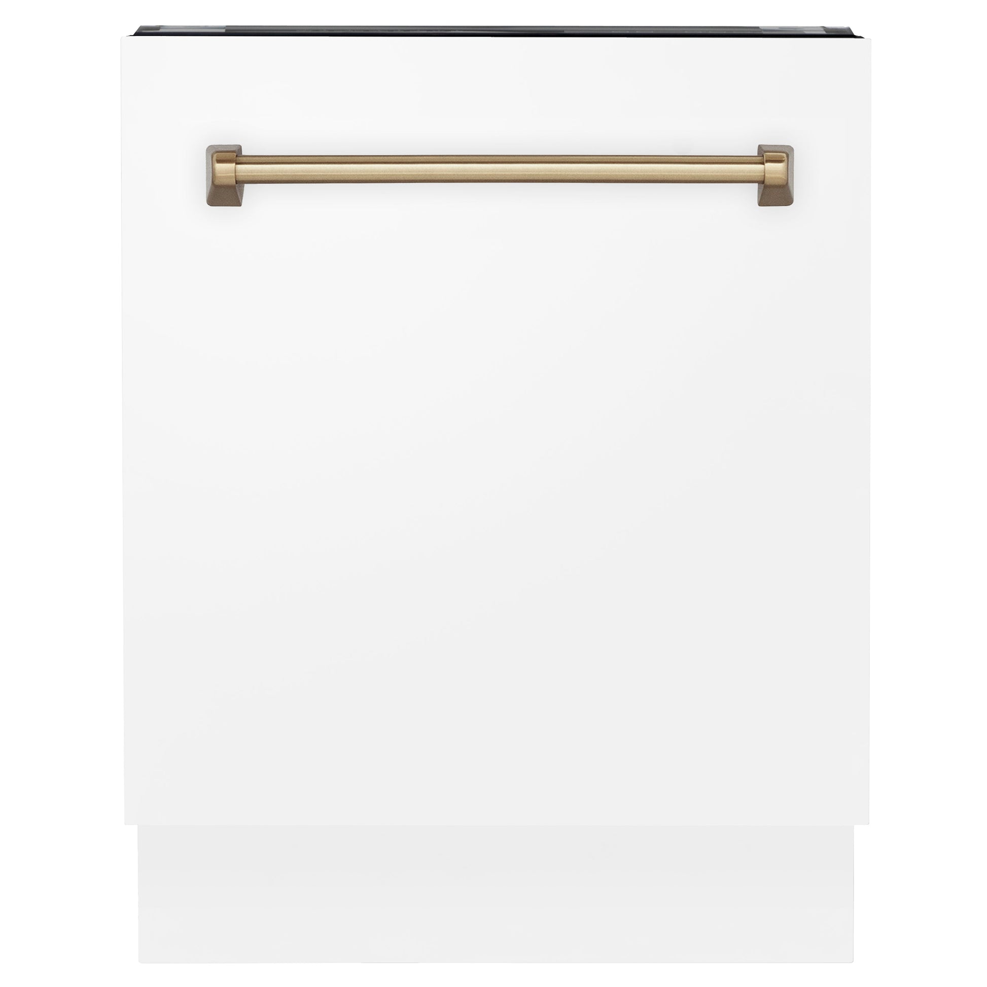 ZLINE Autograph Edition 24" White Matte 3rd Rack Top Control Tall Tub Dishwasher With Champagne Bronze Handle