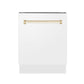 ZLINE Autograph Edition 24" White Matte 3rd Rack Top Control Tall Tub Dishwasher With Gold Handle