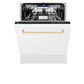 ZLINE Autograph Edition 24" White Matte 3rd Rack Top Control Tall Tub Dishwasher With Gold Handle