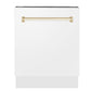 ZLINE Autograph Edition 24" White Matte 3rd Rack Top Control Tall Tub Dishwasher With Gold Handle