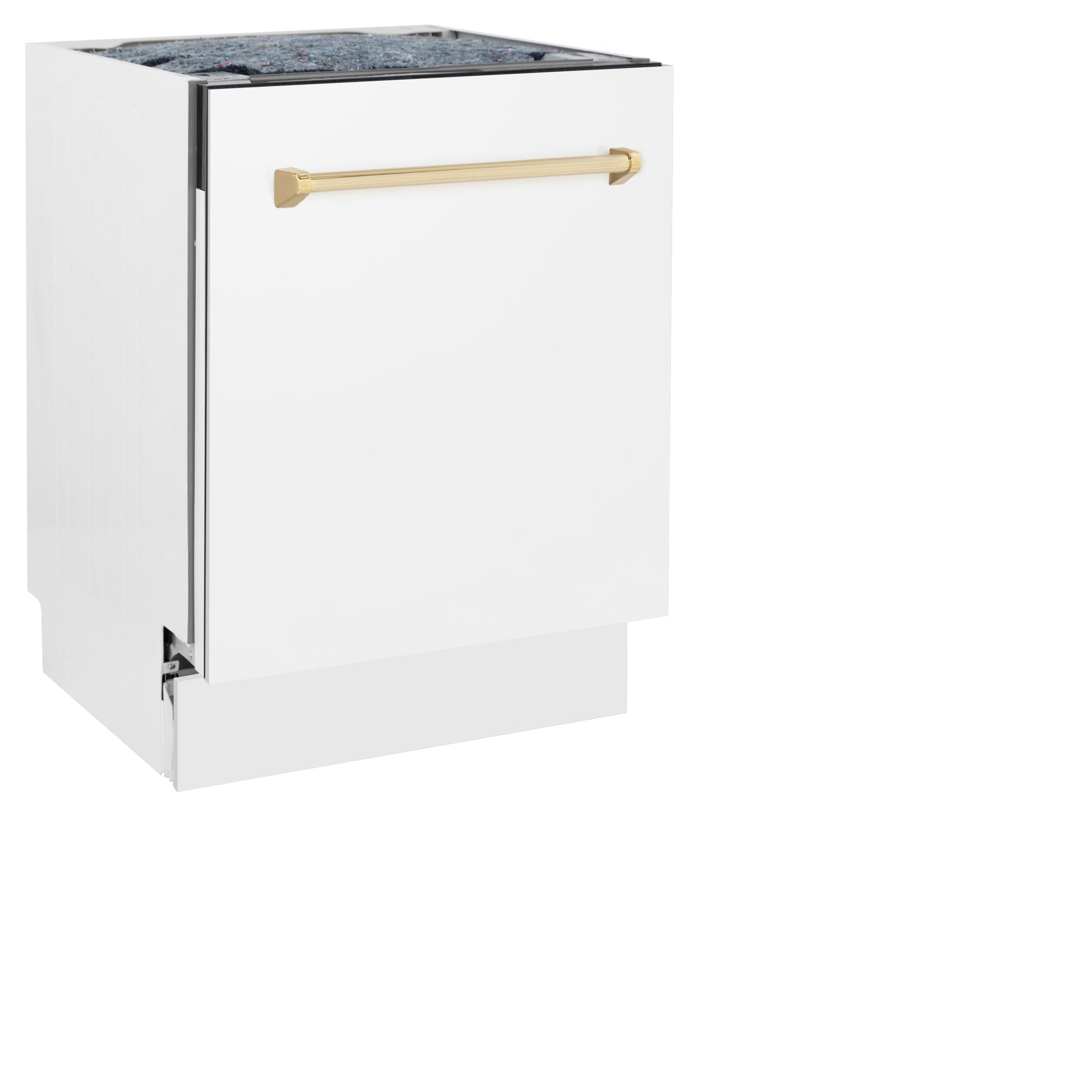 ZLINE Autograph Edition 24" White Matte 3rd Rack Top Control Tall Tub Dishwasher With Gold Handle