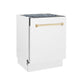 ZLINE Autograph Edition 24" White Matte 3rd Rack Top Control Tall Tub Dishwasher With Gold Handle