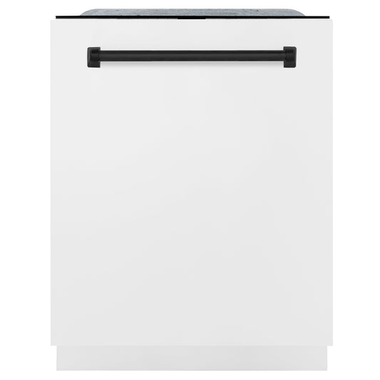 ZLINE Autograph Edition 24" White Matte 3rd Rack Top Control Tall Tub Dishwasher With Matte Black Handle