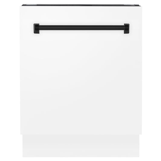ZLINE Autograph Edition 24" White Matte 3rd Rack Top Control Tall Tub Dishwasher With Matte Black Handle