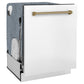 ZLINE Autograph Edition 24" White Matte 3rd Rack Top Touch Control Tall Tub Dishwasher With Champagne Bronze Handle