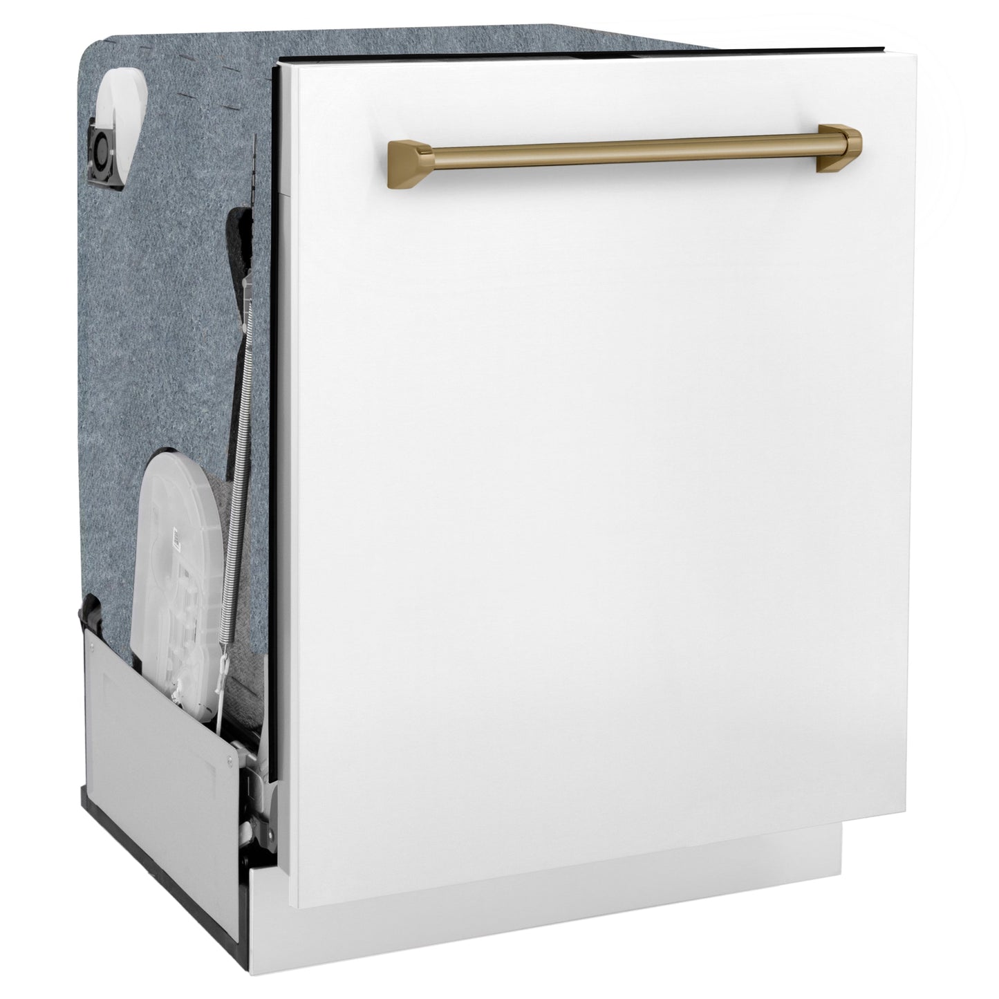 ZLINE Autograph Edition 24" White Matte 3rd Rack Top Touch Control Tall Tub Dishwasher With Champagne Bronze Handle