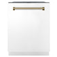 ZLINE Autograph Edition 24" White Matte 3rd Rack Top Touch Control Tall Tub Dishwasher With Champagne Bronze Handle