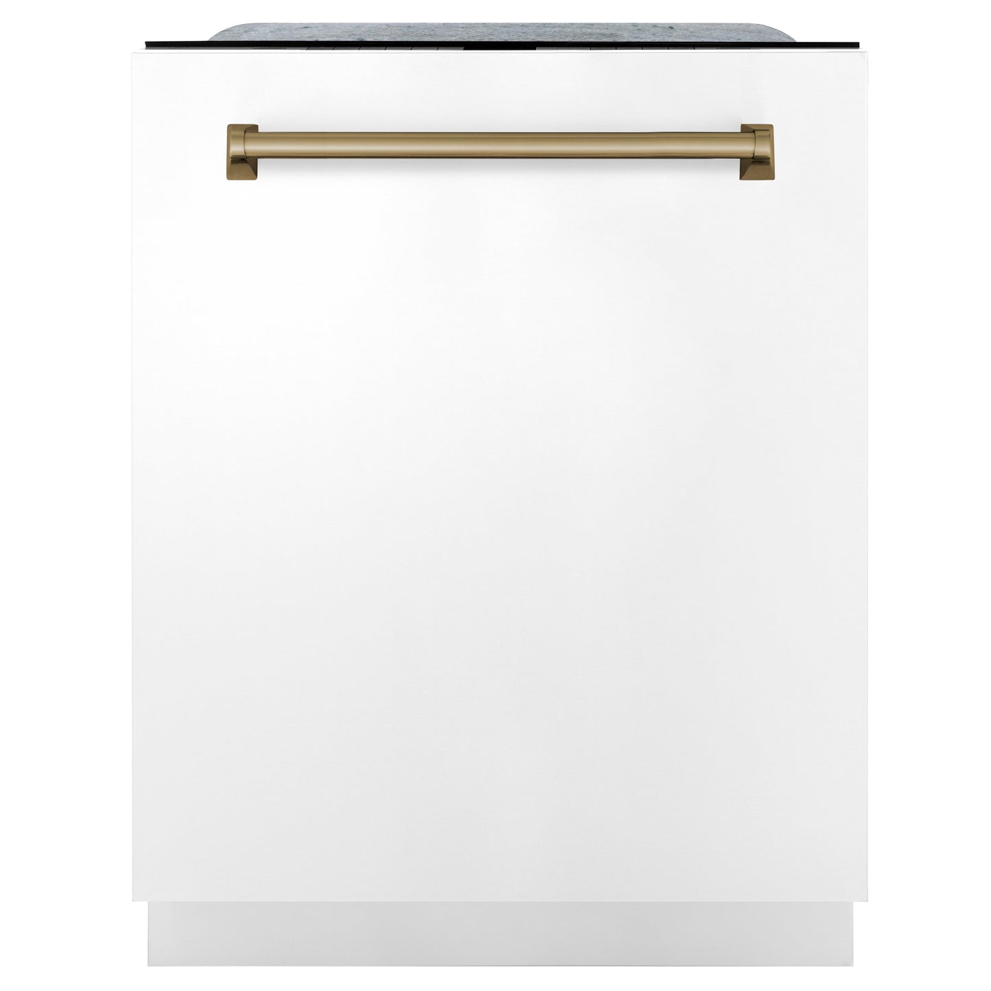 ZLINE Autograph Edition 24" White Matte 3rd Rack Top Touch Control Tall Tub Dishwasher With Champagne Bronze Handle