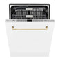 ZLINE Autograph Edition 24" White Matte 3rd Rack Top Touch Control Tall Tub Dishwasher With Gold Handle