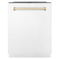 ZLINE Autograph Edition 24" White Matte 3rd Rack Top Touch Control Tall Tub Dishwasher With Gold Handle