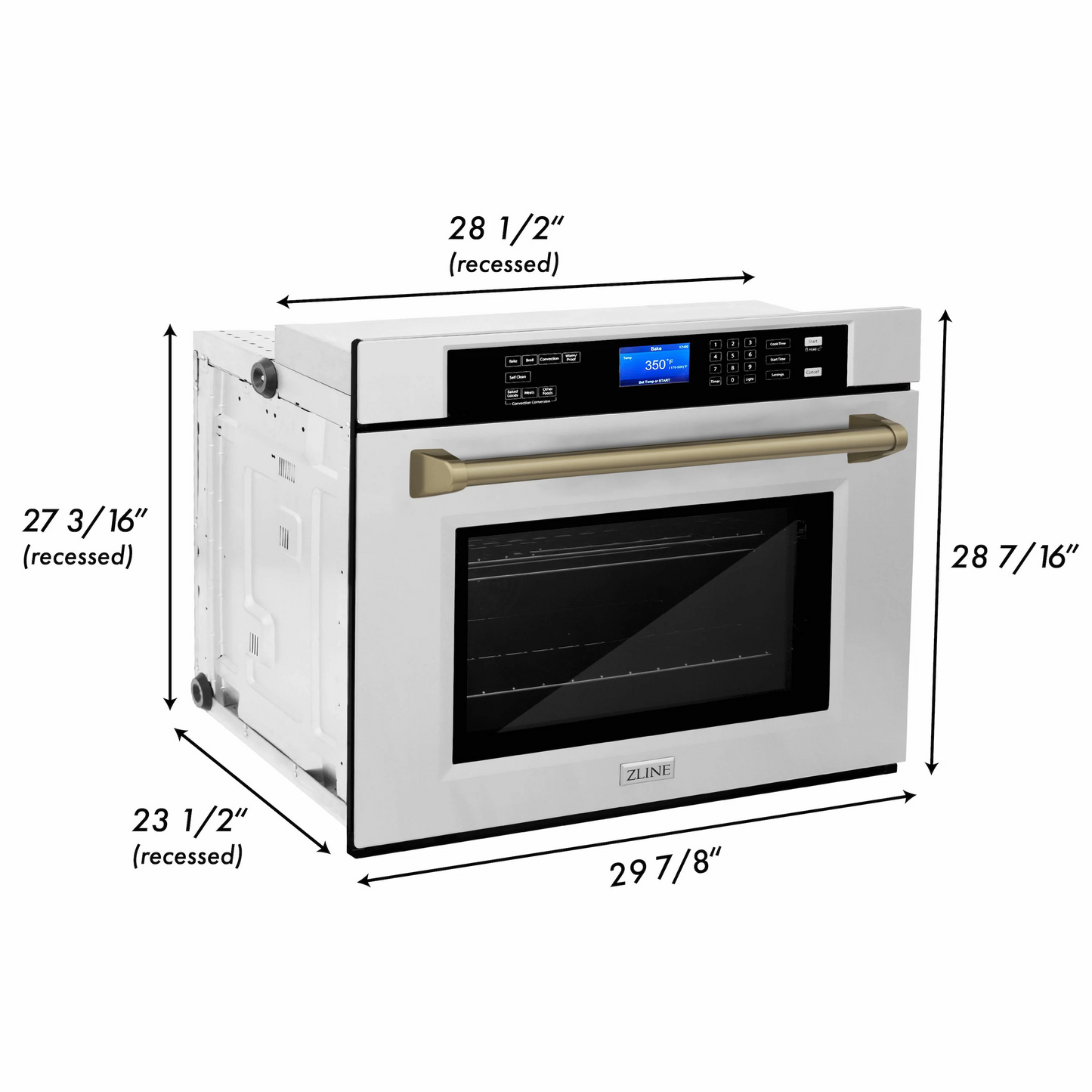 ZLINE Autograph Edition 30" 5.0 cu. ft. Stainless Steel and Champagne Bronze True Convection Self Clean Single Wall Oven