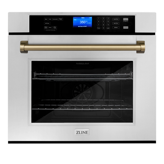 ZLINE Autograph Edition 30" 5.0 cu. ft. Stainless Steel and Champagne Bronze True Convection Self Clean Single Wall Oven