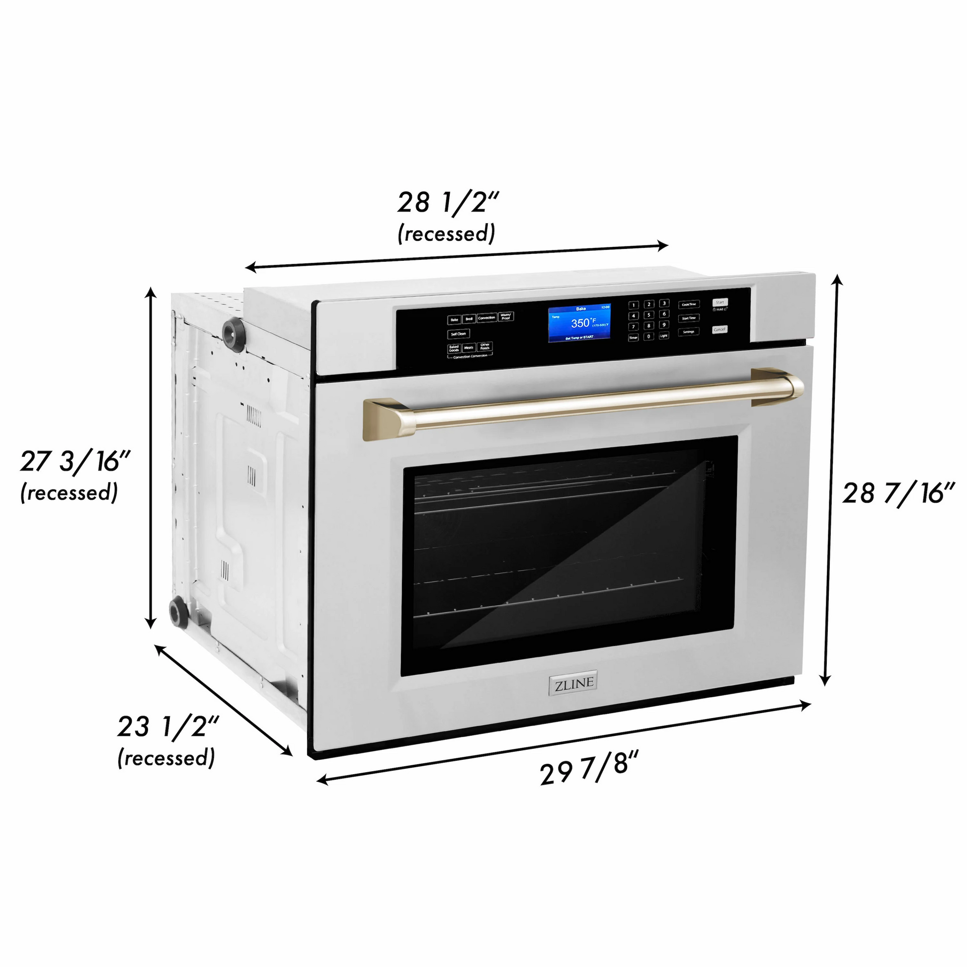 ZLINE Autograph Edition 30" 5.0 cu. ft. Stainless Steel and Gold True Convection Self Clean Single Wall Oven