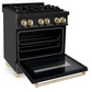 ZLINE Autograph Edition 30" Black Stainless Steel 4 Burner Dual Fuel Range With Gold Accents and 4.0 cu. ft. Electric Oven