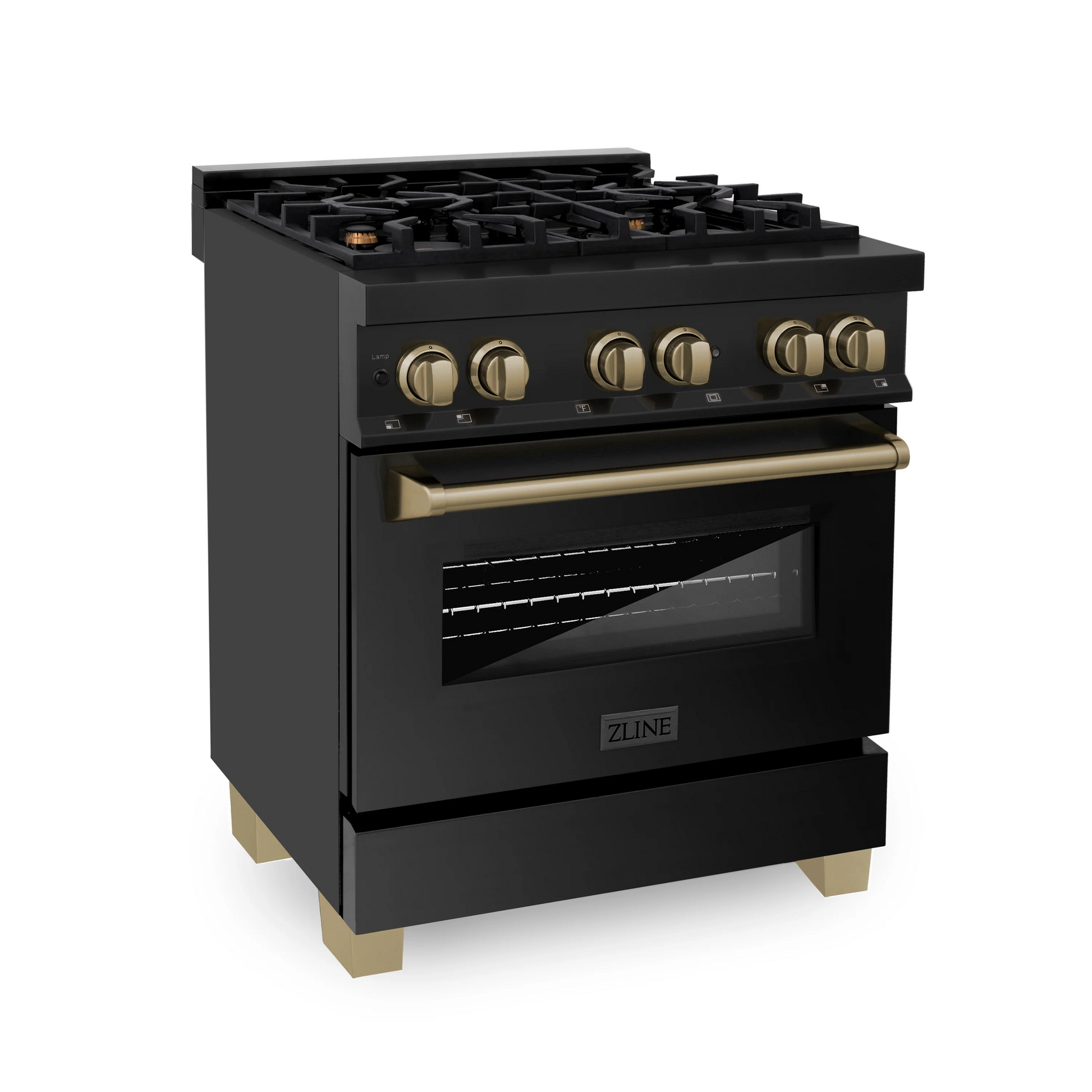 ZLINE Autograph Edition 30" Black Stainless Steel Champagne Bronze Accents 4 Burner Dual Fuel Range With 4.0 cu. ft Electric Oven