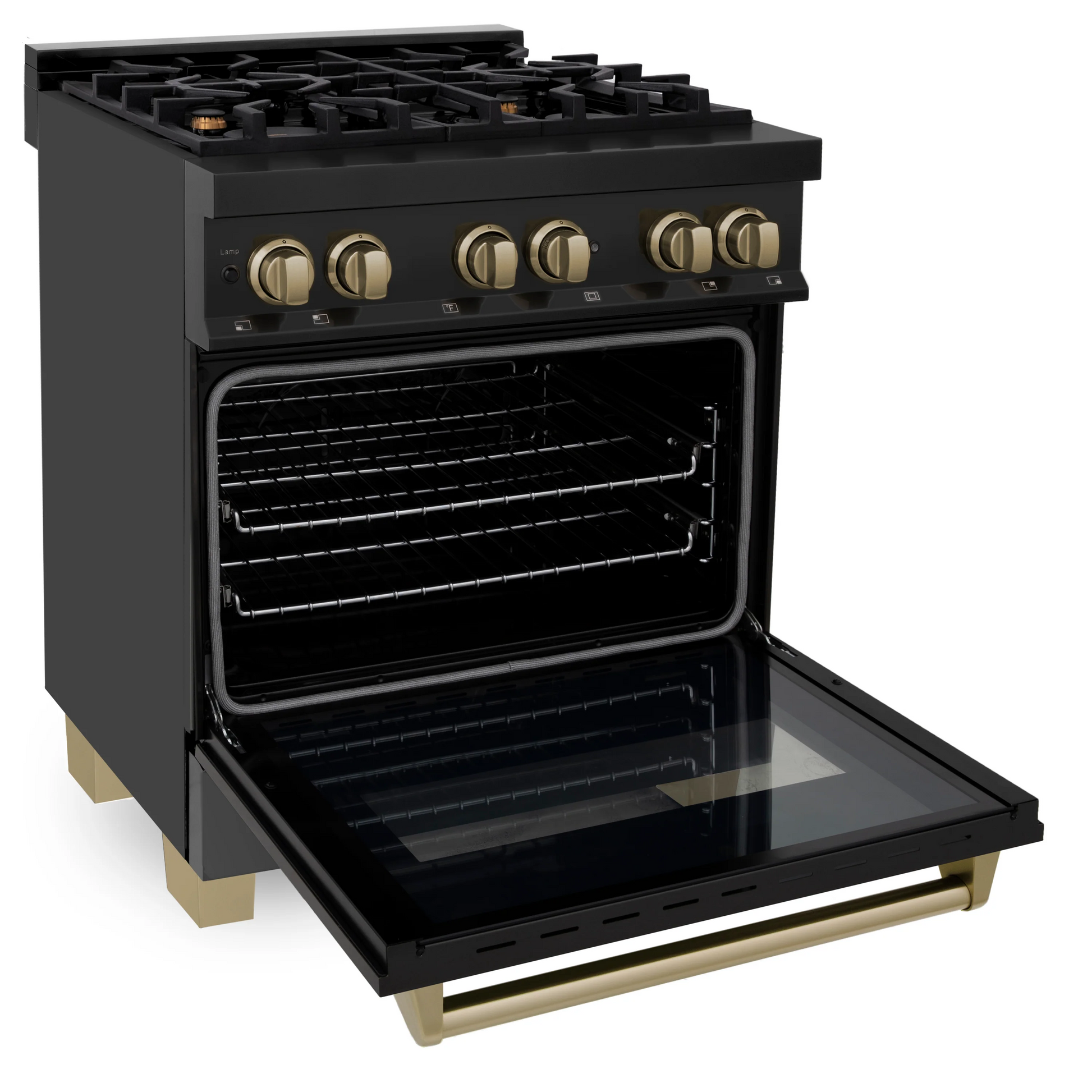 ZLINE Autograph Edition 30" Black Stainless Steel Champagne Bronze Accents 4 Burner Dual Fuel Range With 4.0 cu. ft Electric Oven