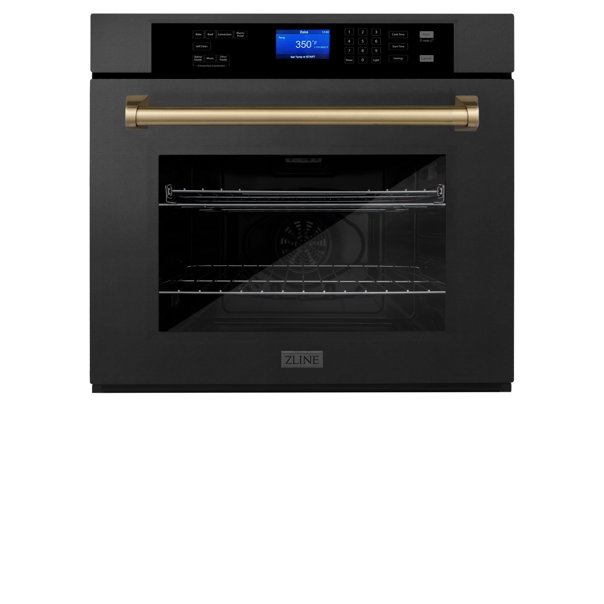 ZLINE Autograph Edition 30" Black Stainless Steel Champagne Bronze Trim Single Wall Oven With Self Clean and True Convection