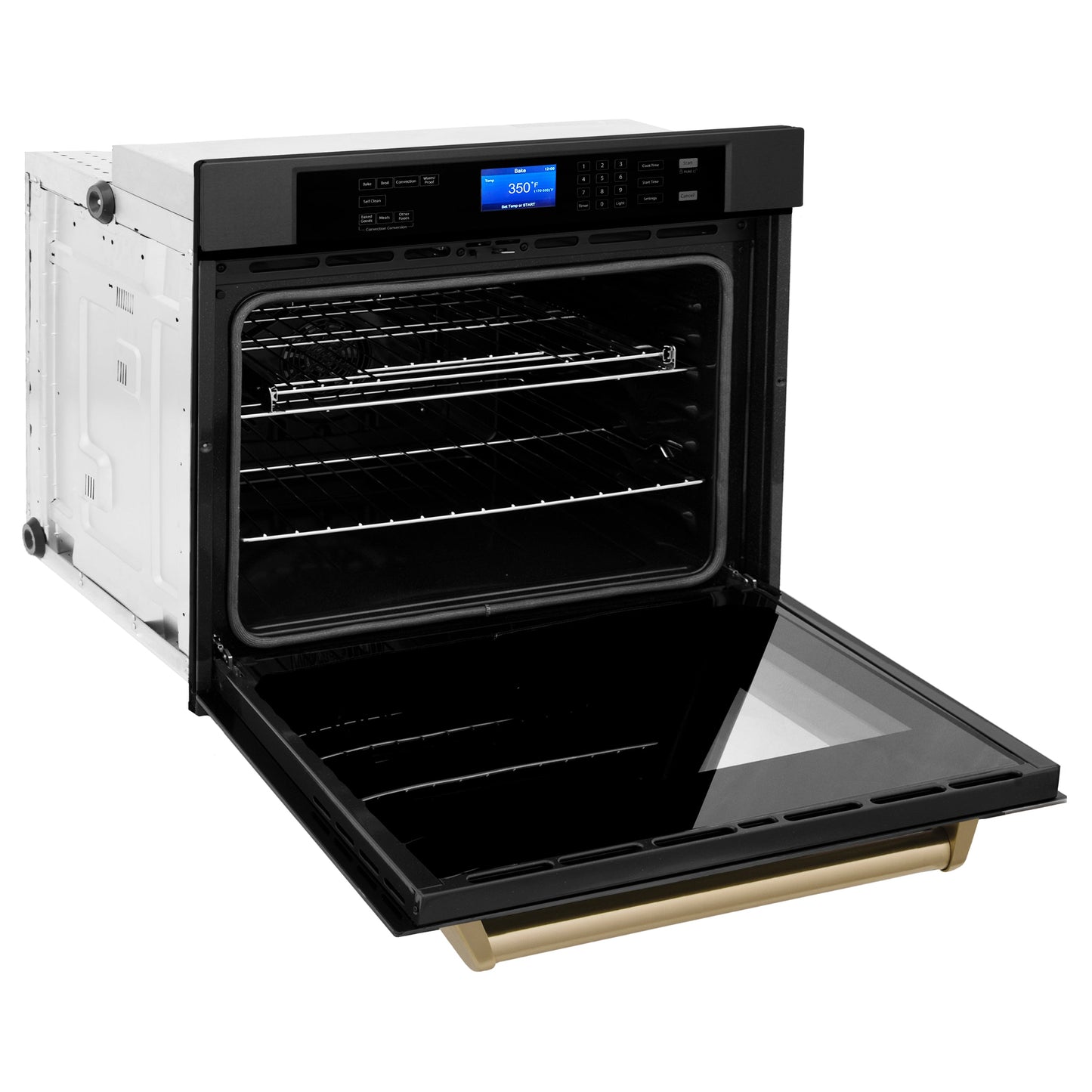 ZLINE Autograph Edition 30" Black Stainless Steel Champagne Bronze Trim Single Wall Oven With Self Clean and True Convection