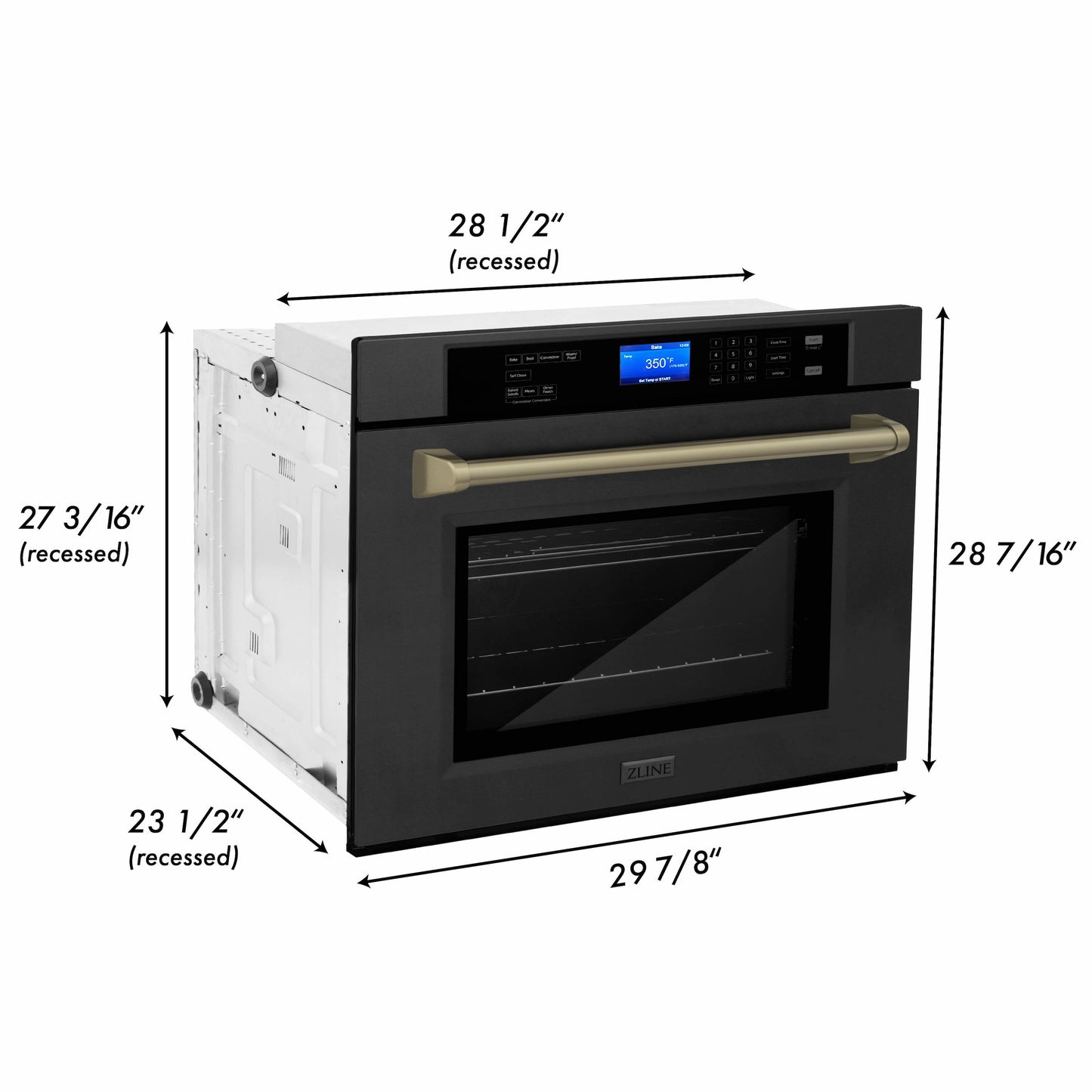 ZLINE Autograph Edition 30" Black Stainless Steel Champagne Bronze Trim Single Wall Oven With Self Clean and True Convection