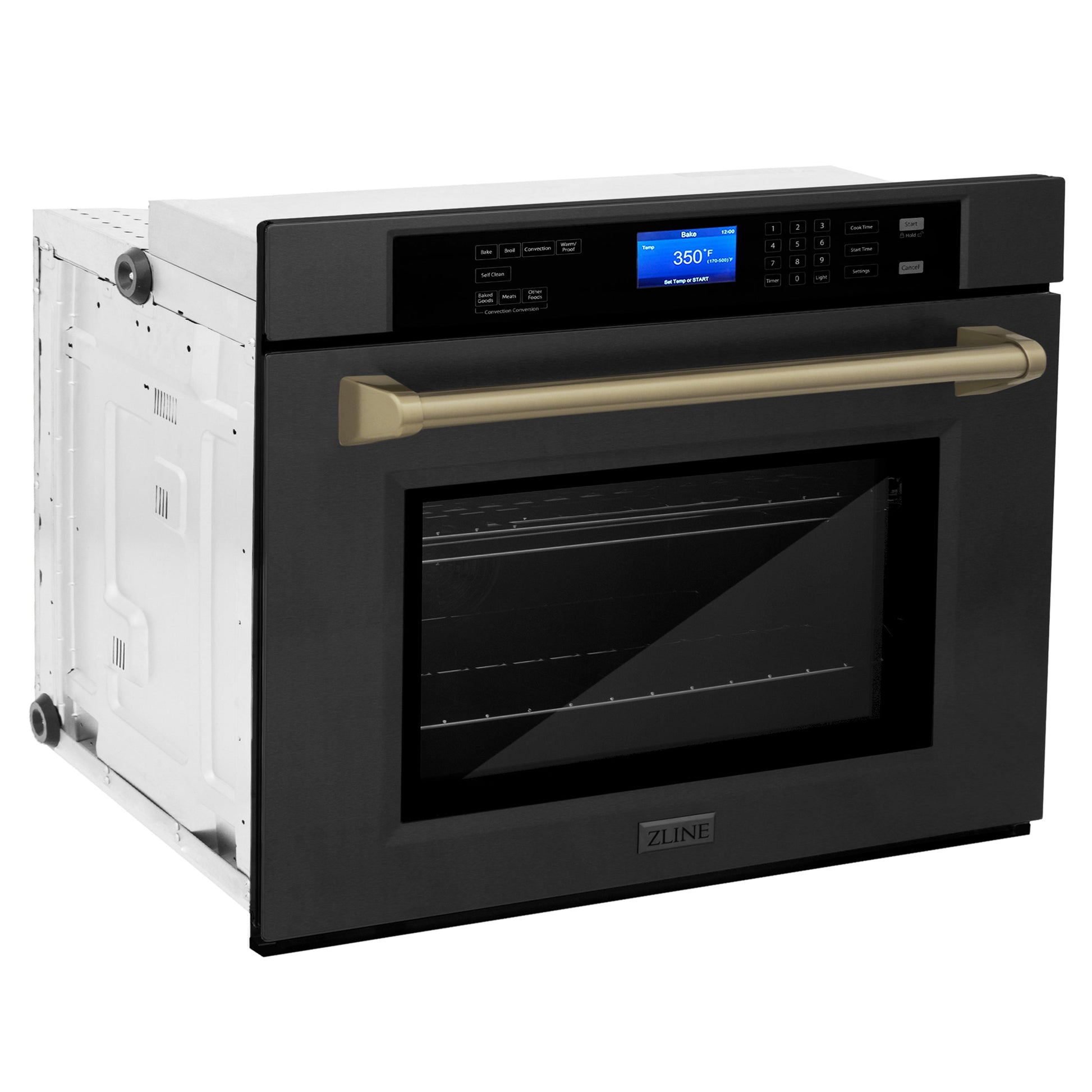 ZLINE Autograph Edition 30" Black Stainless Steel Champagne Bronze Trim Single Wall Oven With Self Clean and True Convection