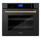 ZLINE Autograph Edition 30" Black Stainless Steel Champagne Bronze Trim Single Wall Oven With Self Clean and True Convection