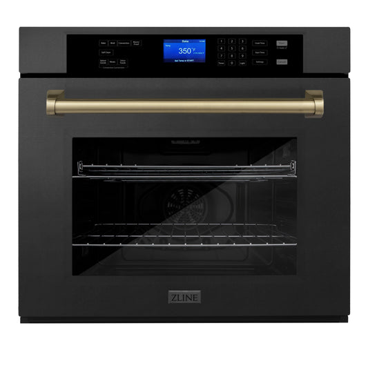ZLINE Autograph Edition 30" Black Stainless Steel Champagne Bronze Trim Single Wall Oven With Self Clean and True Convection