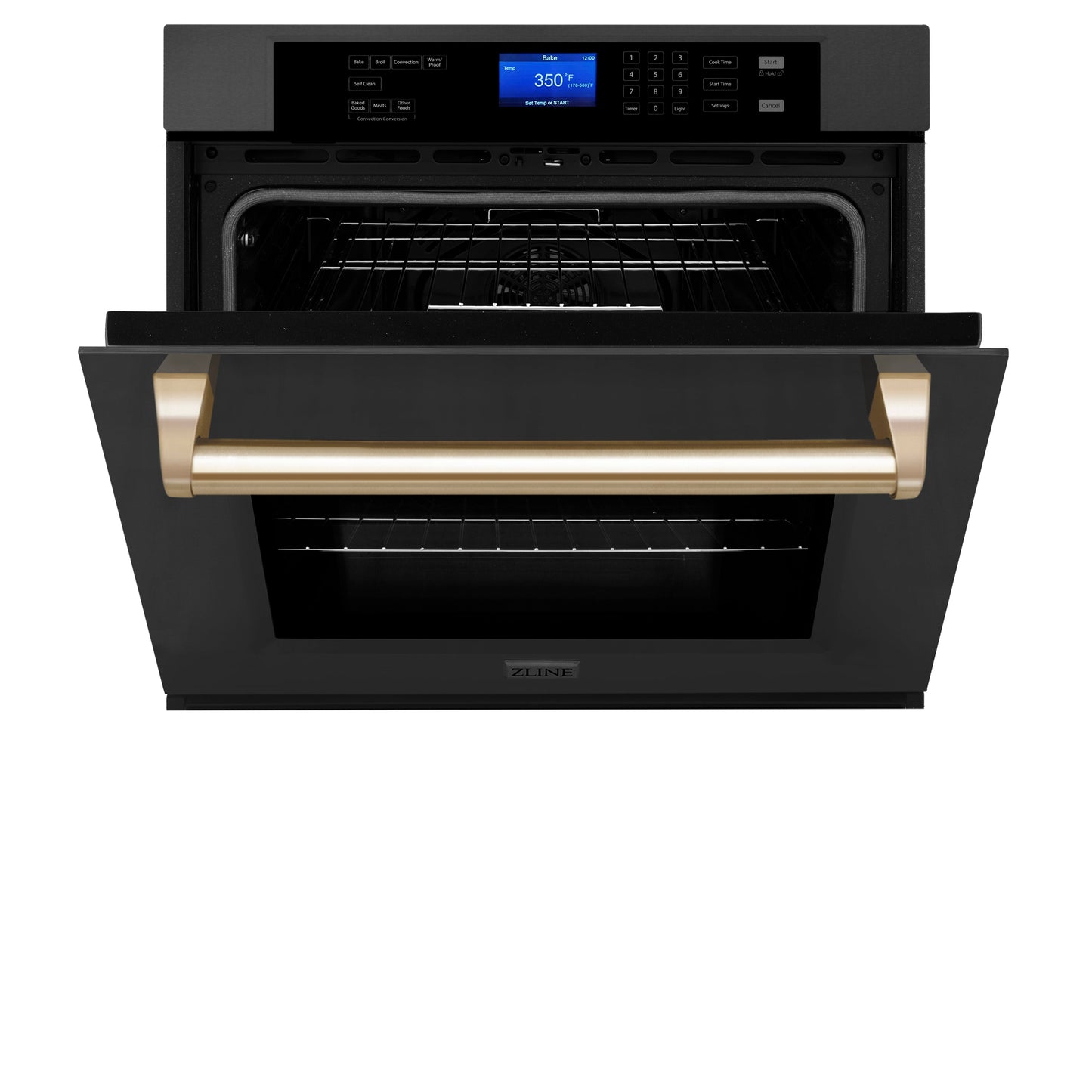 ZLINE Autograph Edition 30" Black Stainless Steel Gold Trim Single Wall Oven With Self Clean and True Convection