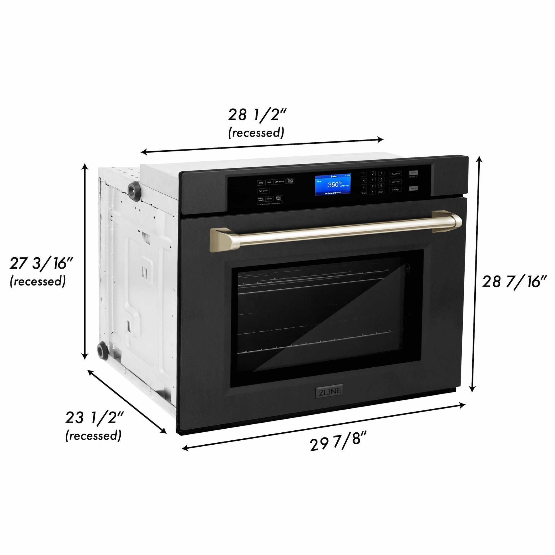 ZLINE Autograph Edition 30" Black Stainless Steel Gold Trim Single Wall Oven With Self Clean and True Convection