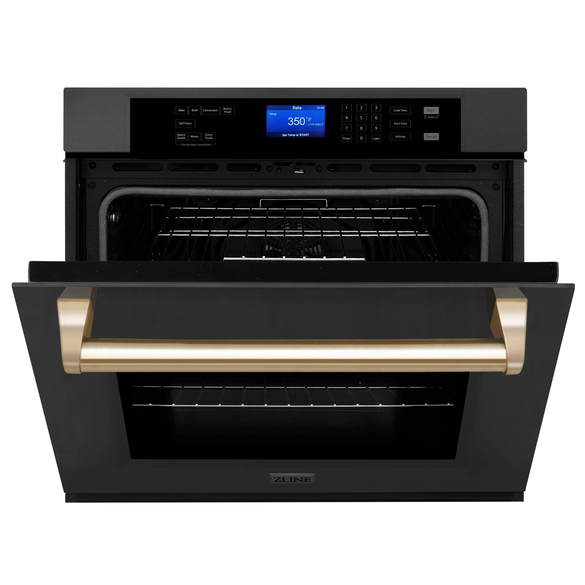 ZLINE Autograph Edition 30" Black Stainless Steel Gold Trim Single Wall Oven With Self Clean and True Convection