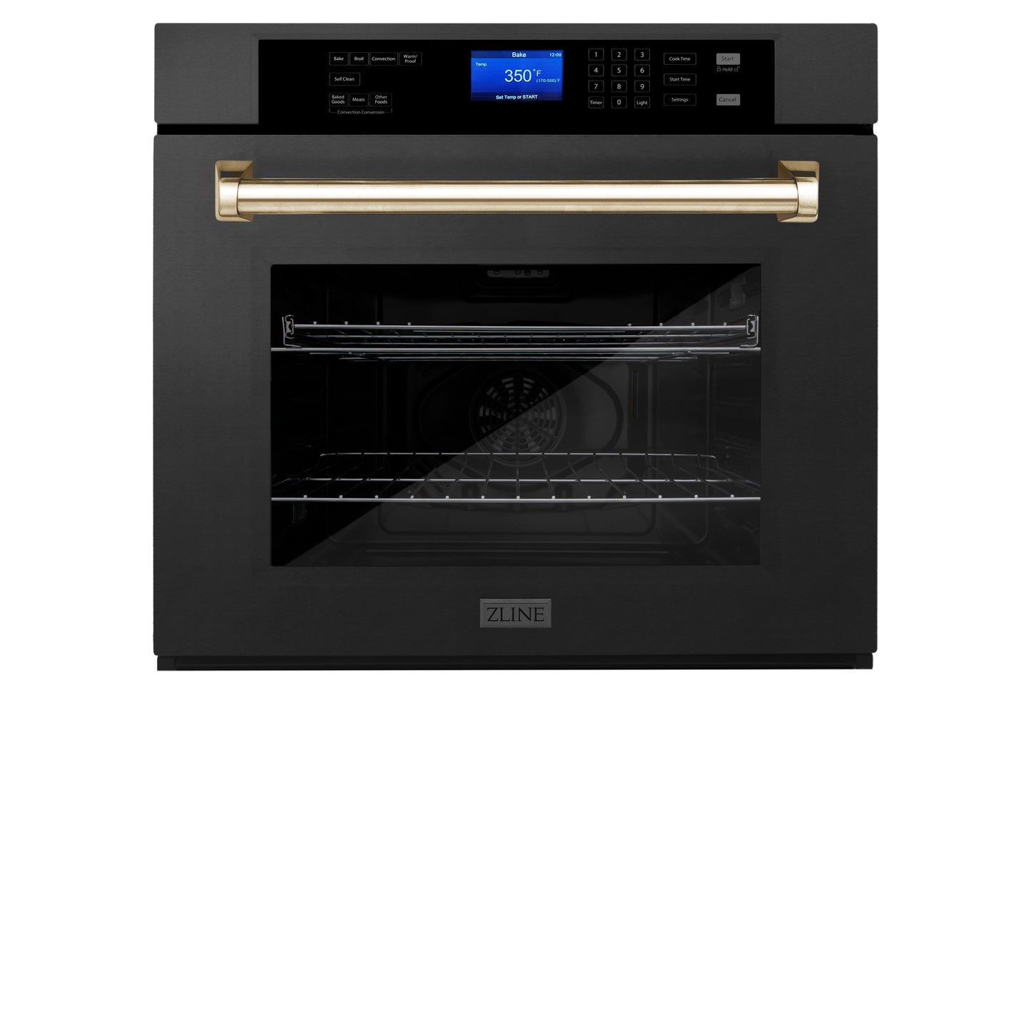 ZLINE Autograph Edition 30" Black Stainless Steel Gold Trim Single Wall Oven With Self Clean and True Convection