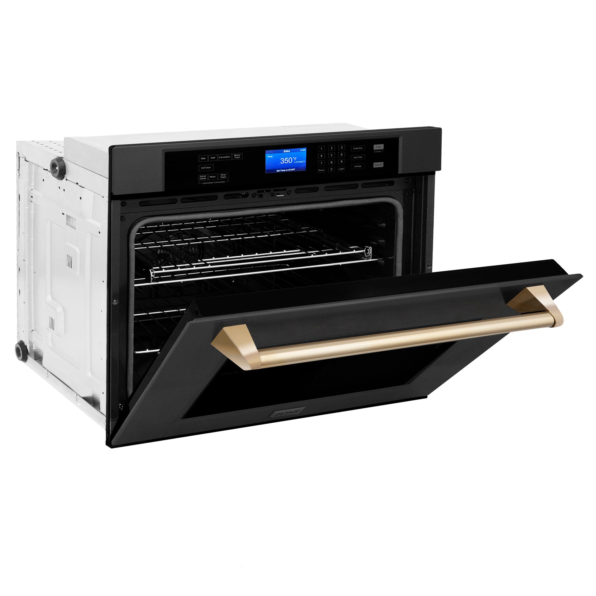 ZLINE Autograph Edition 30" Black Stainless Steel Gold Trim Single Wall Oven With Self Clean and True Convection