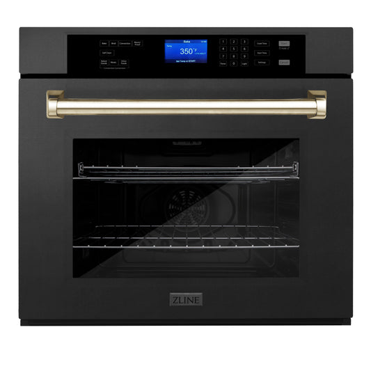 ZLINE Autograph Edition 30" Black Stainless Steel Gold Trim Single Wall Oven With Self Clean and True Convection