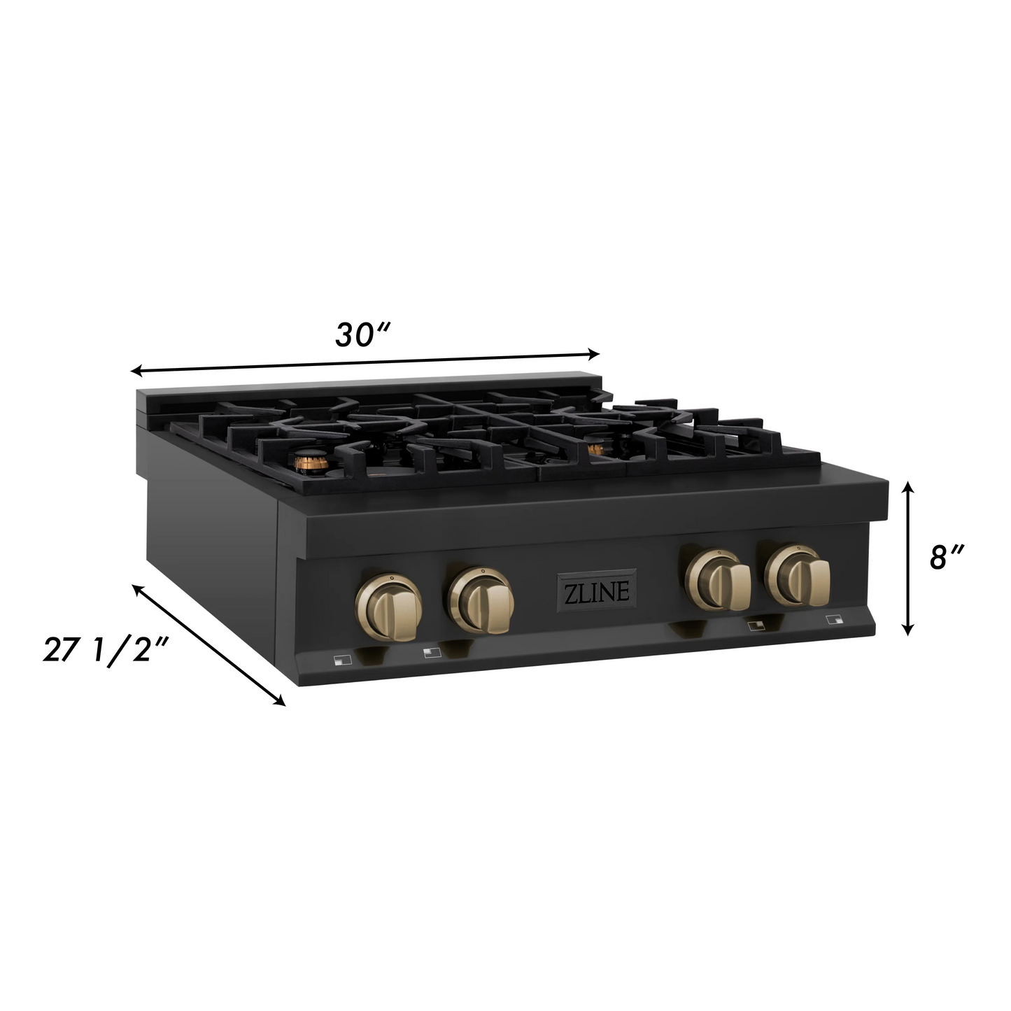 ZLINE Autograph Edition 30" Black Stainless Steel and Champagne Bronze Accents Porcelain 4 Burner Rangetop