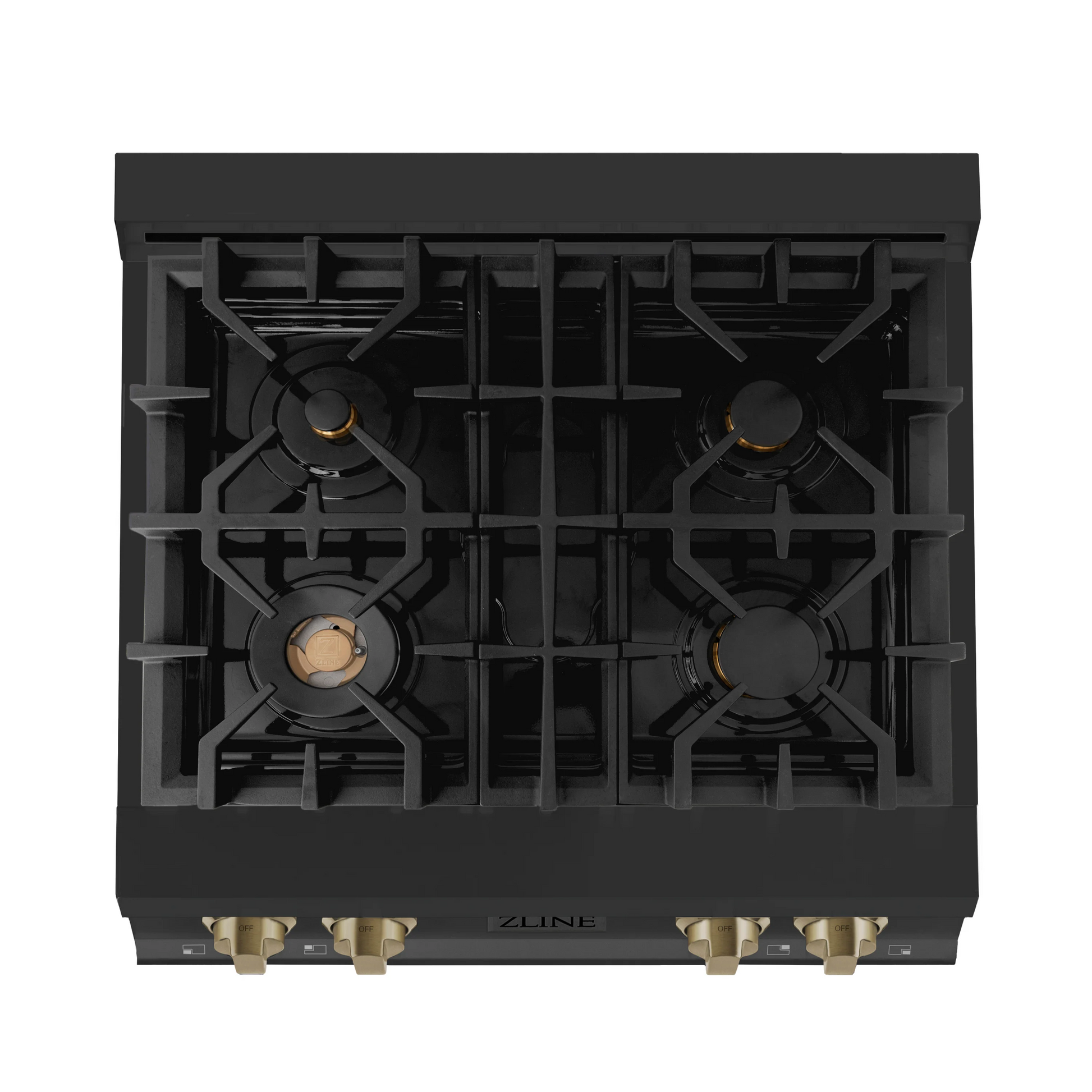 ZLINE Autograph Edition 30" Black Stainless Steel and Champagne Bronze Accents Porcelain 4 Burner Rangetop