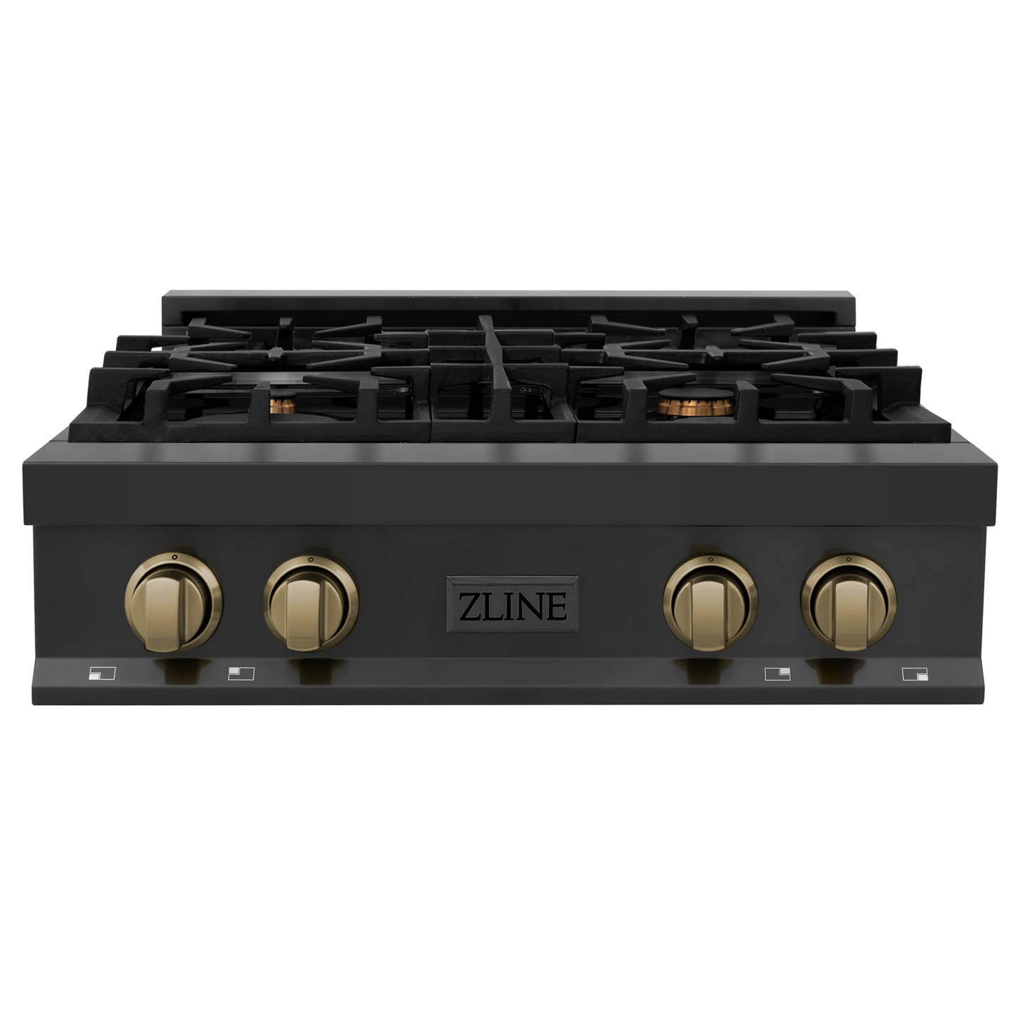 ZLINE Autograph Edition 30" Black Stainless Steel and Champagne Bronze Accents Porcelain 4 Burner Rangetop