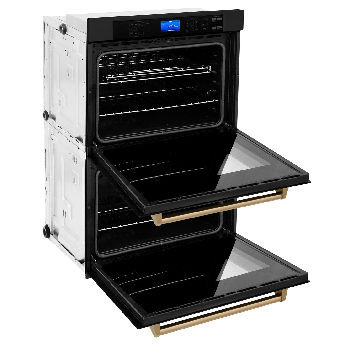 ZLINE Autograph Edition 30" Black Stainless Steel and Champagne Bronze Double Wall Oven with Self Clean and True Convection