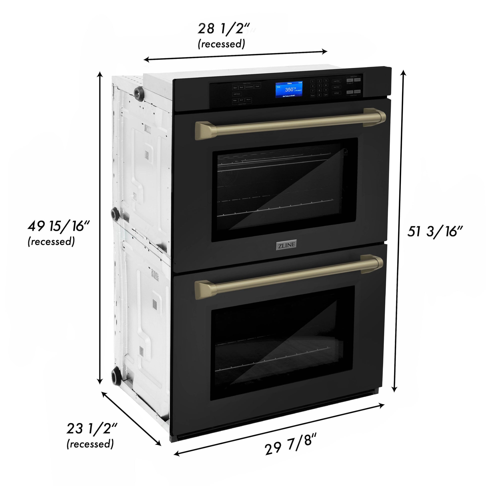 ZLINE Autograph Edition 30" Black Stainless Steel and Champagne Bronze Double Wall Oven with Self Clean and True Convection