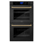 ZLINE Autograph Edition 30" Black Stainless Steel and Champagne Bronze Double Wall Oven with Self Clean and True Convection