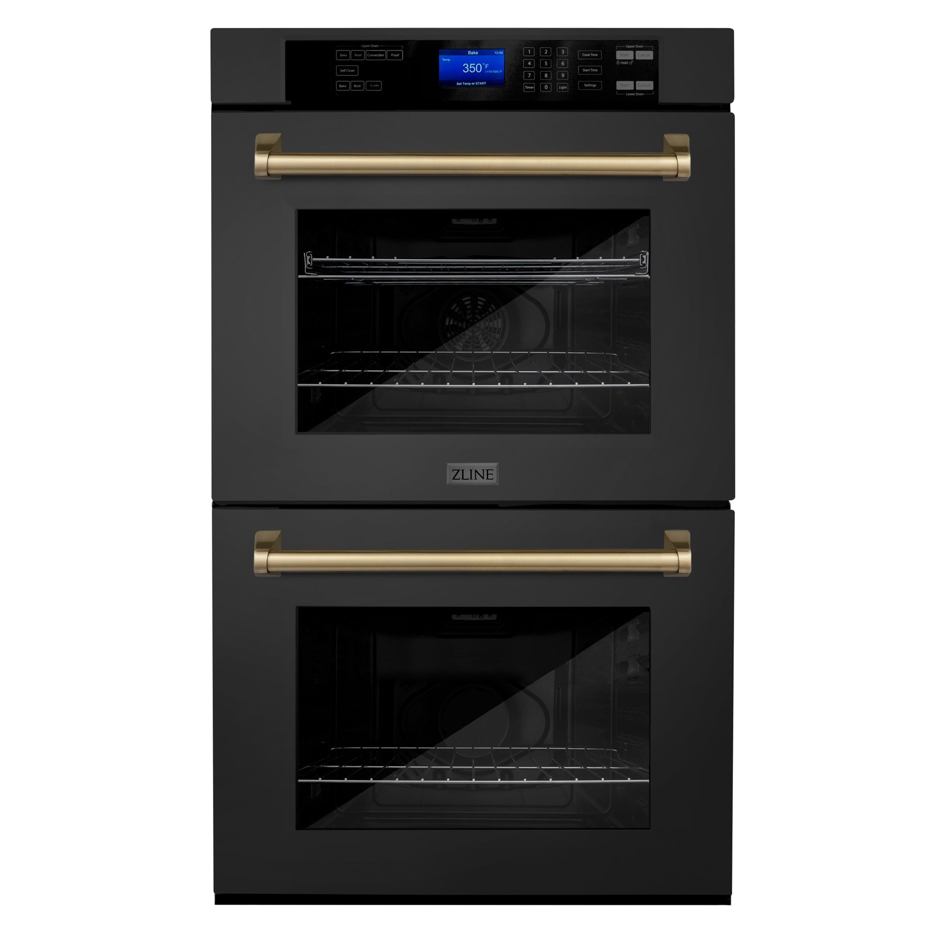 ZLINE Autograph Edition 30" Black Stainless Steel and Champagne Bronze Double Wall Oven with Self Clean and True Convection