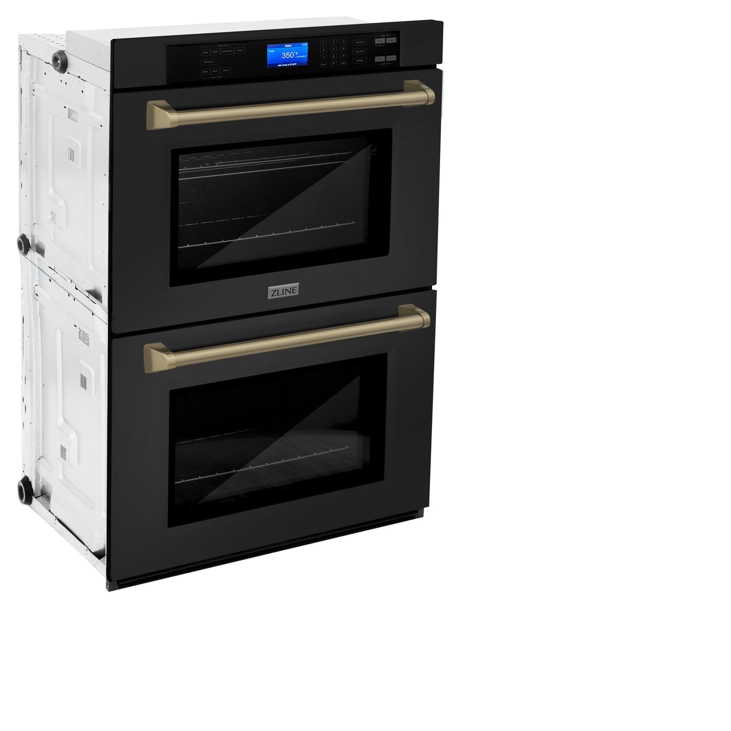 ZLINE Autograph Edition 30" Black Stainless Steel and Champagne Bronze Double Wall Oven with Self Clean and True Convection