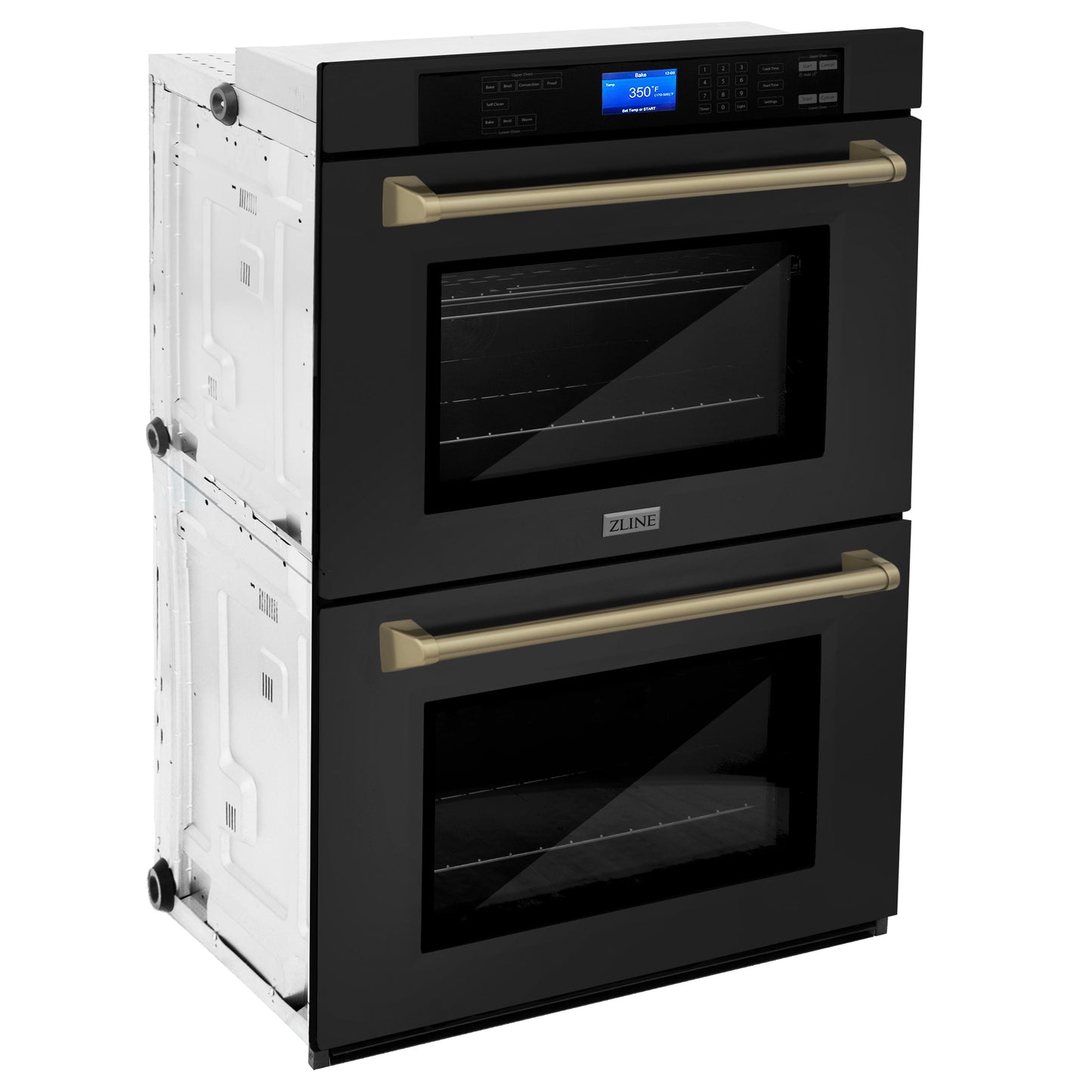 ZLINE Autograph Edition 30" Black Stainless Steel and Champagne Bronze Double Wall Oven with Self Clean and True Convection