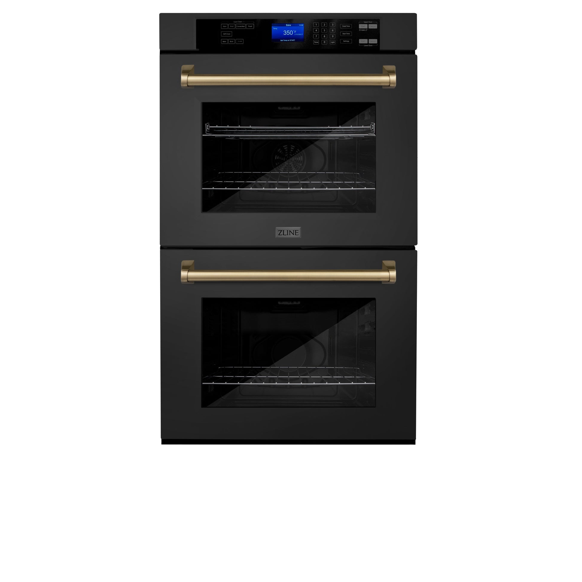 ZLINE Autograph Edition 30" Black Stainless Steel and Champagne Bronze Double Wall Oven with Self Clean and True Convection