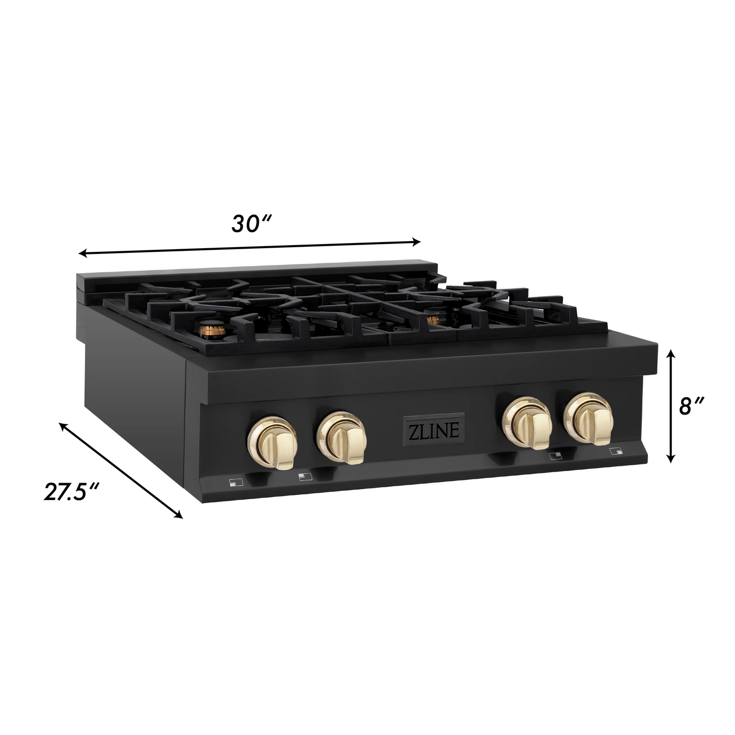 ZLINE Autograph Edition 30" Black Stainless Steel and Gold Accents Porcelain 4 Burner Rangetop