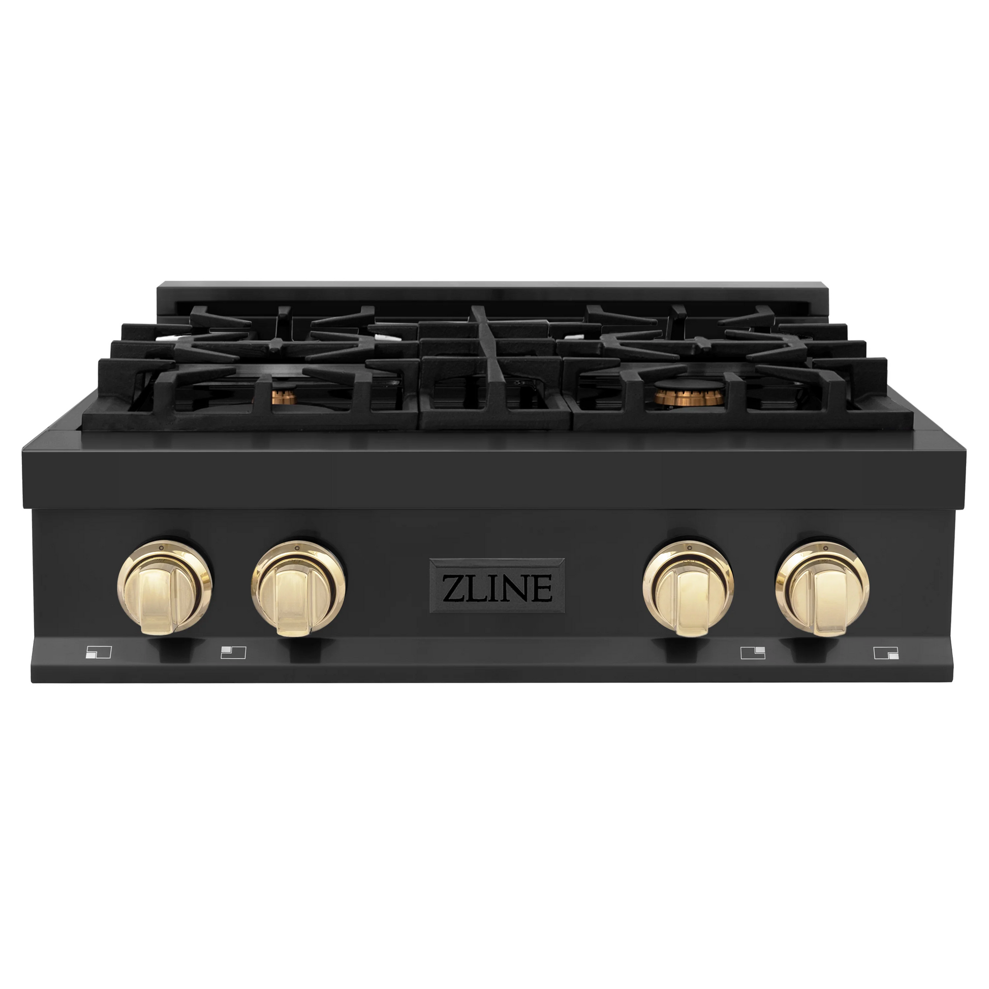 ZLINE Autograph Edition 30" Black Stainless Steel and Gold Accents Porcelain 4 Burner Rangetop