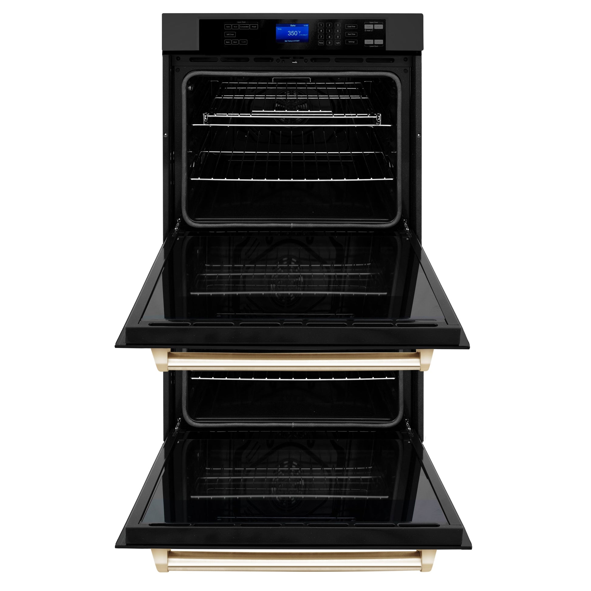 ZLINE Autograph Edition 30" Black Stainless Steel and Gold Double Wall Oven with Self Clean and True Convection