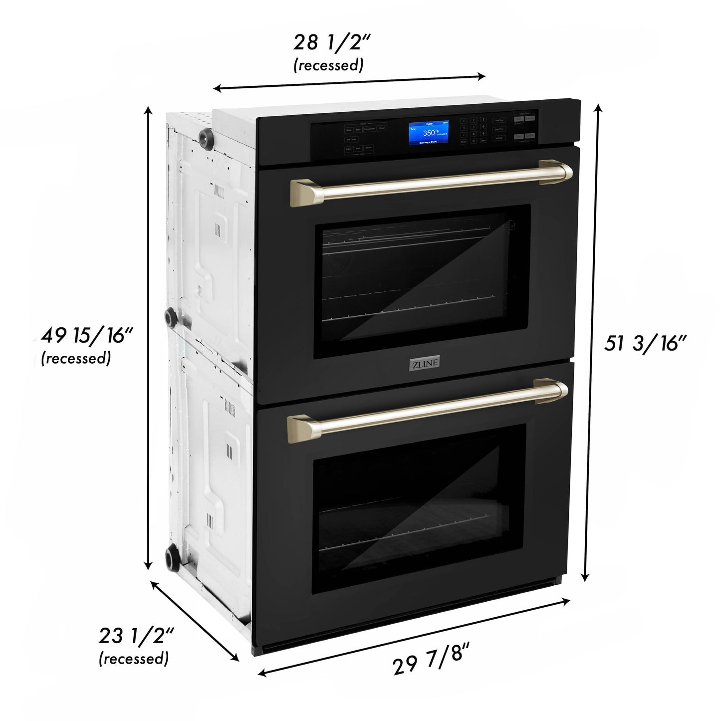 ZLINE Autograph Edition 30" Black Stainless Steel and Gold Double Wall Oven with Self Clean and True Convection