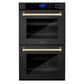 ZLINE Autograph Edition 30" Black Stainless Steel and Gold Double Wall Oven with Self Clean and True Convection