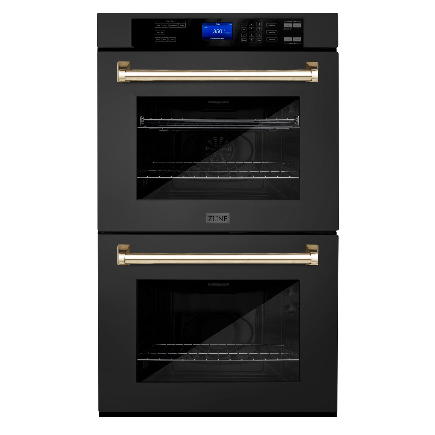 ZLINE Autograph Edition 30" Black Stainless Steel and Gold Double Wall Oven with Self Clean and True Convection